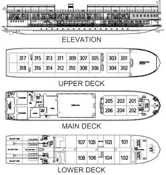 Plan of Pandaw Cruise, Mekong river cruise trip, Vietnam and Cambodia section